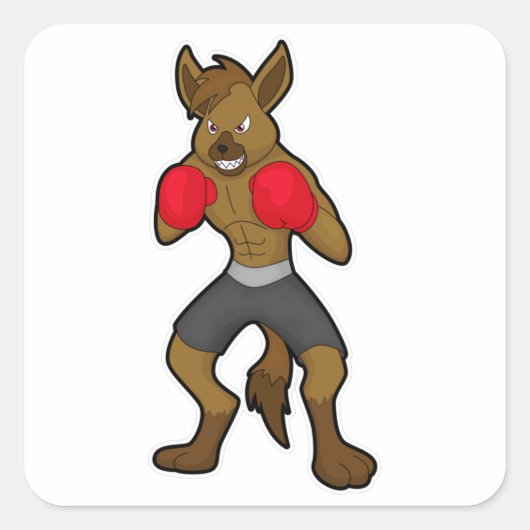 Hyena at Boxing with Boxing gloves Vierkante Sticker (Voorkant)