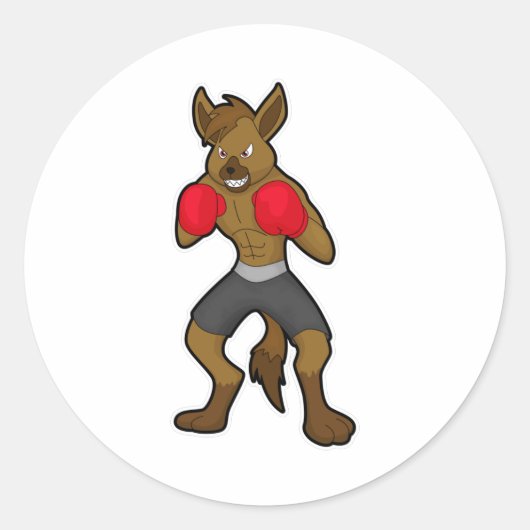 Hyena bij Boxing met Boxing-handschoenen Ronde Sticker (Voorkant)