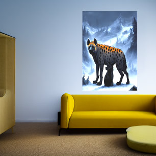 Hyena in de sneeuwberg   AI Art Poster