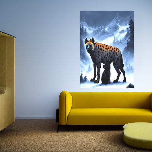 Hyena in de sneeuwberg | AI Art Poster