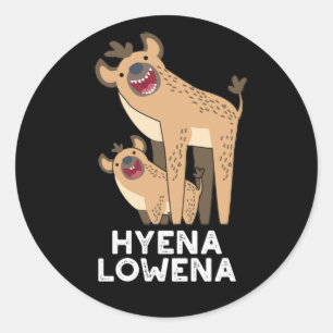 Hyena Lowena Funny Animal Hyena Pun Dark BG Ronde Sticker