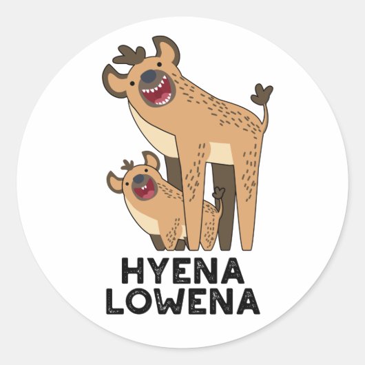 Hyena Lowena Funny Animal Hyena Pun Ronde Sticker (Voorkant)