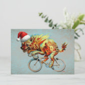 Hyena op de fiets met Santa Hat Feestdagenkaart (Staand voorkant)