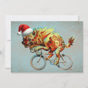 Hyena op de fiets met Santa Hat Feestdagenkaart