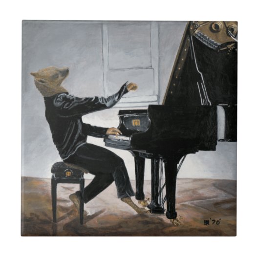 Hyena Piano Music Player Fantasy Art Ceramic Tile Tegeltje (Voorkant)