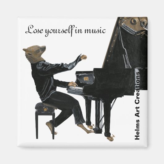 Hyena Piano Muziekspeler Fantasy Art Button Magnet (Voorkant)