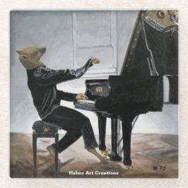 Hyena Piano Muziekspeler Fantasy Art Glass Onderze Glazen Onderzetter
