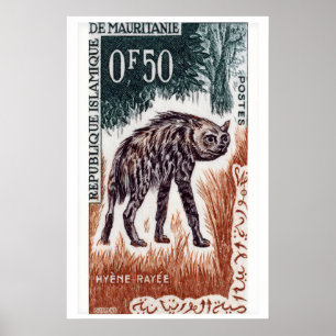 Hyena Postzegel Afdruk Vintage Mauritanië Muurdeco Poster