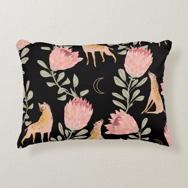 Hyena & Protea: donker  patroon Accent Kussen (Voorkant)