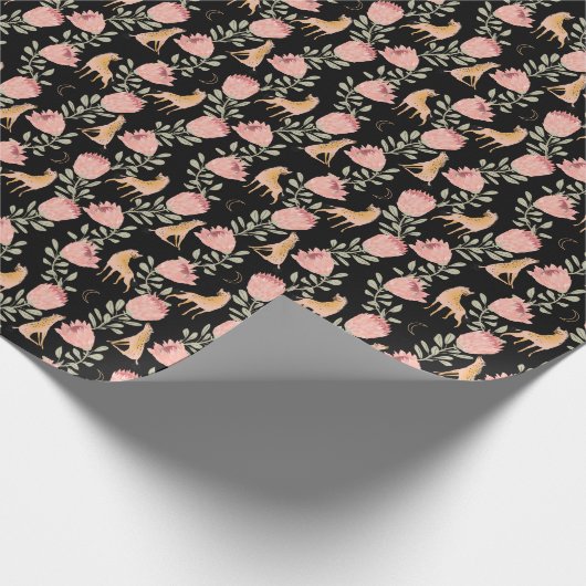 Hyena & Protea: donker patroon Cadeaupapier (Hoek)