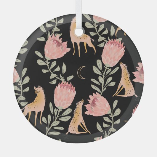 Hyena & Protea: donker  patroon Glas Ornament (Voorkant)