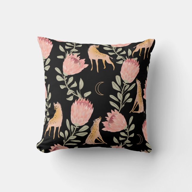 Hyena & Protea: donker  patroon Kussen (Voorkant)