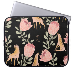 Hyena & Protea: donker  patroon Laptop Sleeve