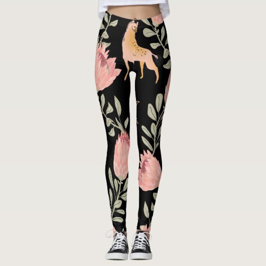 Hyena & Protea: donker patroon Leggings (Voorkant)