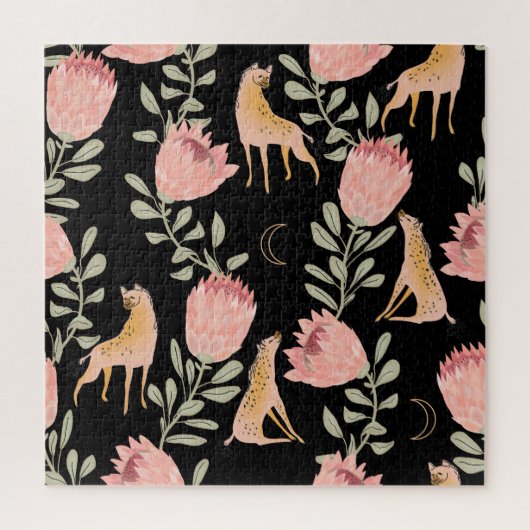 Hyena & Protea: donker  patroon Legpuzzel (Verticaal)