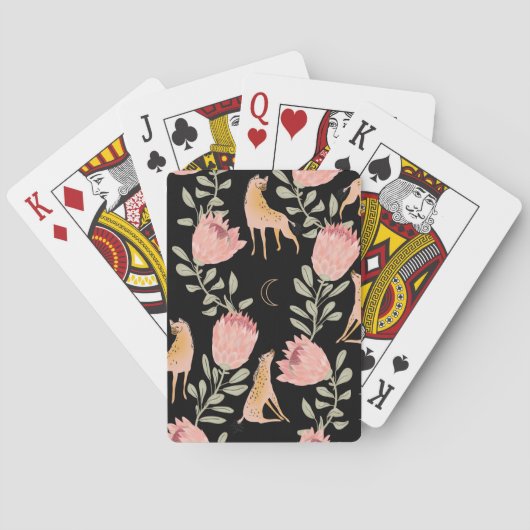 Hyena & Protea: donker patroon Pokerkaarten (Achterkant)