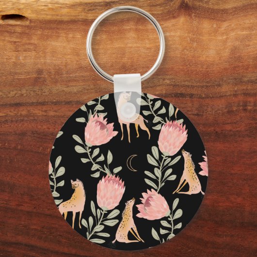 Hyena & Protea: donker  patroon Sleutelhanger (Voorkant)