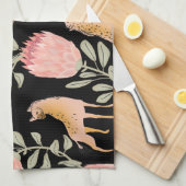 Hyena & Protea: donker patroon Theedoek (Quarter Fold)