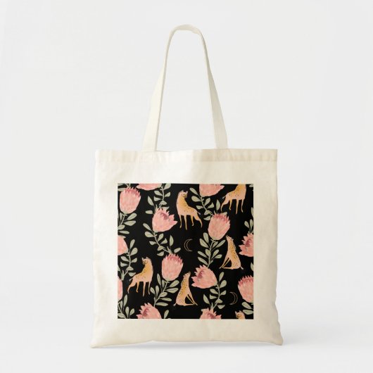Hyena & Protea: donker patroon Tote Bag (Voorkant)