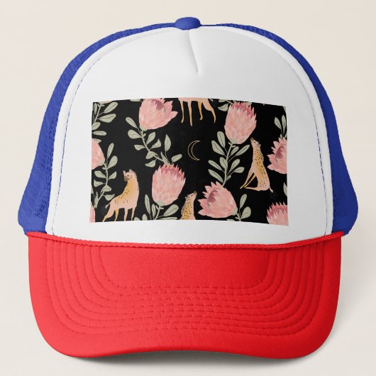 Hyena & Protea: donker  patroon Trucker Pet (Voorkant)