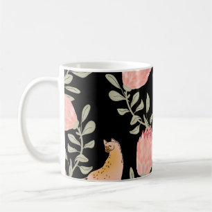 Hyena & Protea: zwarte achtergrond naadloos Koffiemok