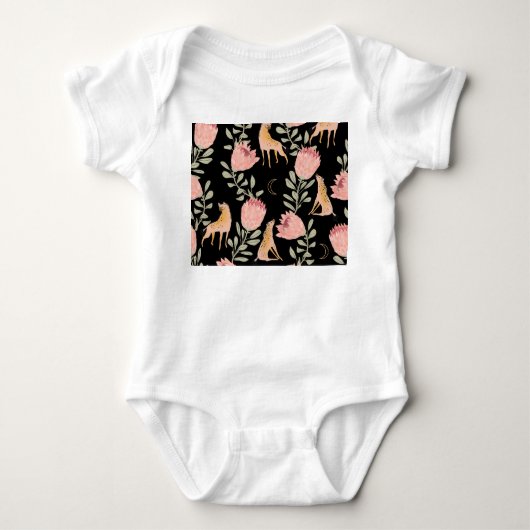 Hyena & Protea: zwarte achtergrond naadloos Romper (Voorkant)