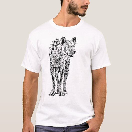 Hyena Volledig beeld in realistische zwart-wit T-shirt (Voorkant)