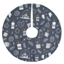 Hygee donkerblauw, witte, luie kaarsen met mittens kerstboom rok