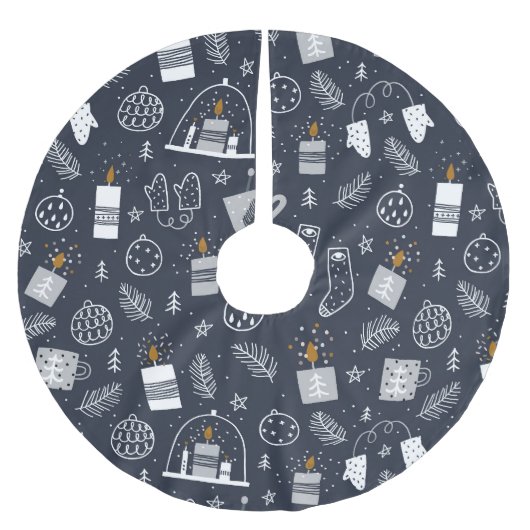 Hygee donkerblauw, witte, luie kaarsen met mittens kerstboom rok (Voorkant)