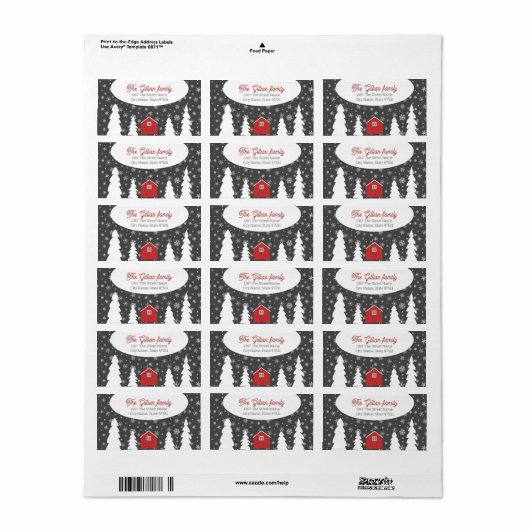 Hygge-adres en naam rood etiket (Full Sheet)