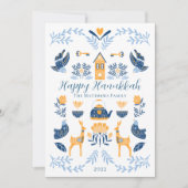 Hygge Blauw | Gele Unieke Gelukkige Hanukkah Feestdagenkaart (Voorkant)