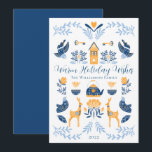 Hygge Blauw | Gele unieke warme feestdagen wensen  Feestdagenkaart<br><div class="desc">Perfect voor uw wintergroeten,  deze unieke "Warme feestdagen wensen" bewerkbare ontwerp bevat een reeks hygge stijl graphics die zijn gerangschikt in een uniek patroon dat knus en vrolijk is.  Samengesteld ontwerp door Holiday Hearts Designs.</div>