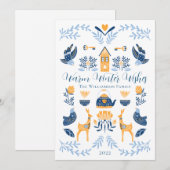 Hygge Blauw | Gele Unieke Warme Winterwensen Feestdagenkaart (Voorkant / Achterkant)