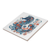 Hygge Blue Bloemen Zeepaardje Scandinavische volks Tegeltje (Zijkant)