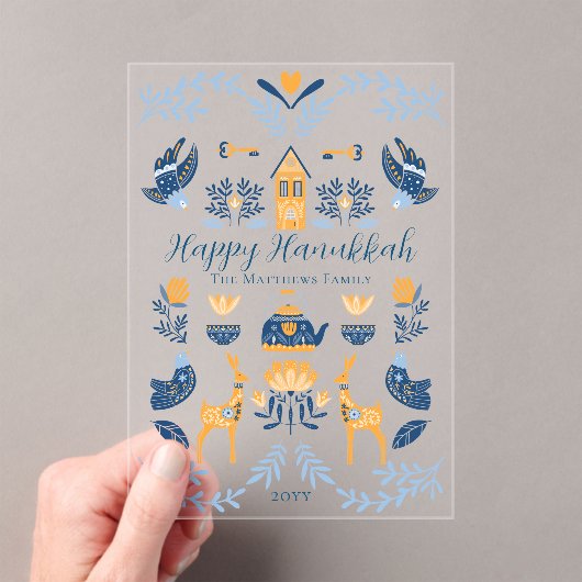 Hygge Blue | Gele unieke Happy Hanukkah Acryl Uitnodigingen (Insitu (Draagbaar))