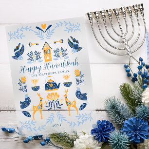 Hygge Blue   Gele unieke Happy Hanukkah Acryl Uitnodigingen