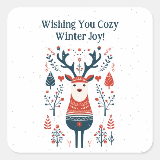 Hygge Christmas Deer Design - Scandinavisch geïnsp Vierkante Sticker (Voorkant)