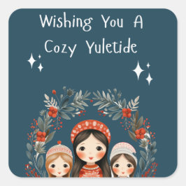 Hygge Christmas Moeder & Dochters krans Vierkante Sticker
