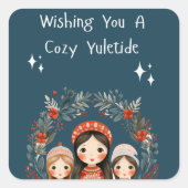 Hygge Christmas Moeder & Dochters krans Vierkante Sticker (Voorkant)
