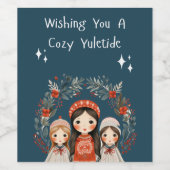 Hygge Christmas Moeder & Dochters krans Wijn Etiket (Enkel label)