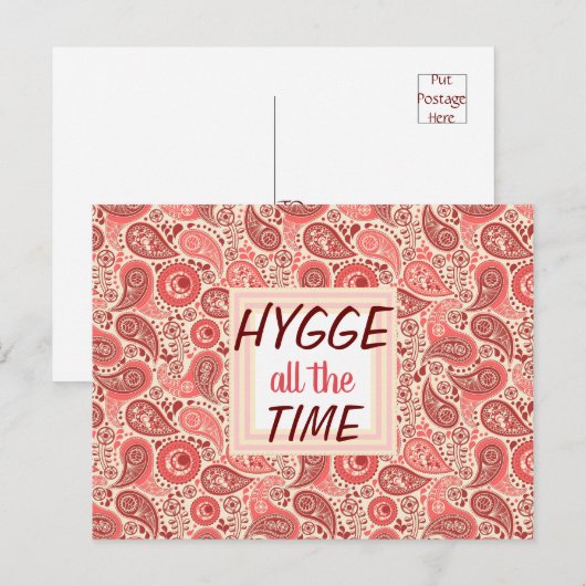 HYGGE de hele tijd Cozy Pink Paisley Briefkaart (Voorkant / Achterkant)