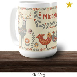 Hygge Folk Art Animals Custom Name Koffiemok
