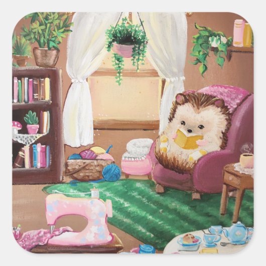 Hygge Hedegel Vierkante Sticker (Voorkant)