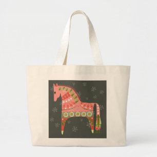 Hygge Horse met sneeuwvlokken en Hearts Canvas tas