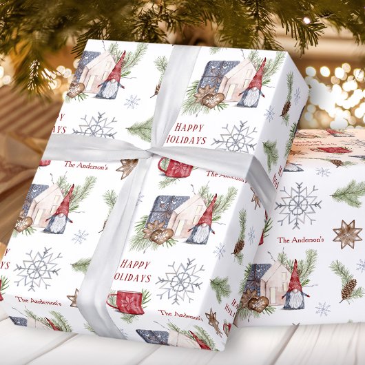 Hygge Kerst Gnome Nordic Feestdagen Naam Cadeaupapier