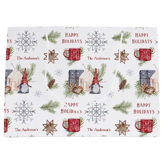 Hygge Kerst Gnome Nordic Feestdagen Naam Groot Cadeauzakje (Voorkant)