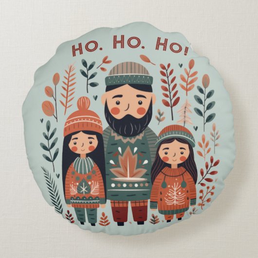 Hygge Kerst Scandinavische Gezellige Familie Rond Kussen (Achterkant)