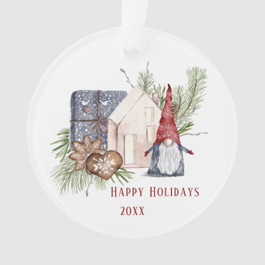 Hygge Kerst Schattige Gnome Nordic Feestdagen Naam Ornament (voorkant)