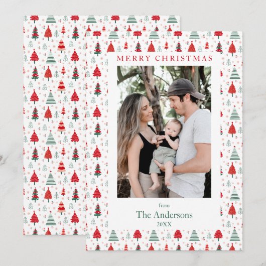 Hygge kerstboom patroon één foto kerst feestdagenkaart (Voorkant / Achterkant)