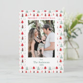 Hygge kerstboom patroon één foto kerst feestdagenkaart (Staand voorkant)
